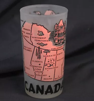 Vtg Canada Drinking Glass Hazel Atlas Map Souvenir Retro 60s Landmark Frosted • $13.99
