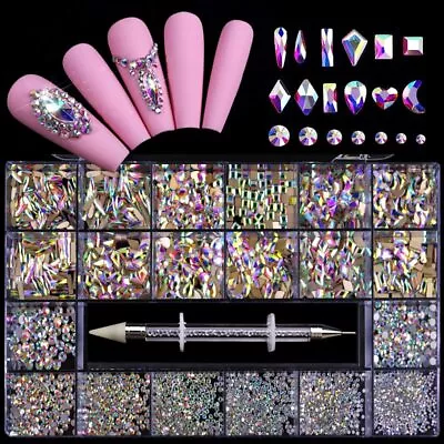 2800pcs Shiny Diamond Nail Art Rhinestones Crystal Decorations Set AB Glass • $38.18