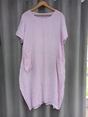 Made In Italy Linen Blend Lilac Lagenlook Dress Pockets One Size 14 16 18 VGC  • £8.95