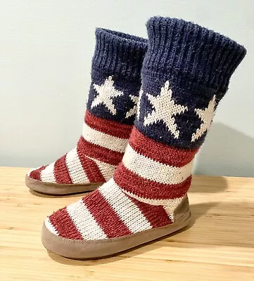 Muk Luks American Flag Star Patriotic Knit Slipper Boots Women’s Size Small 5-6 • $19.98