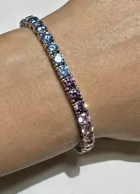 Sterling Silver 925 Rainbow Blue Pink Green Yellow CZ Tennis 7.5  Bracelet F8 • $79.99