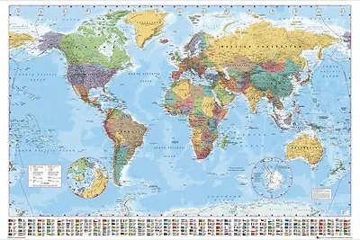 Officially Licensed World Map Poster  With Country Flags - Matt Laminated-New • £16.99