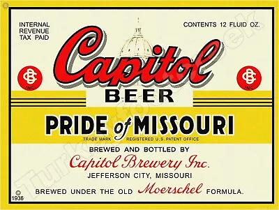 Capitol Beer Pride Of Missouri Beer Label 18  X 24  Metal Sign • $64.99
