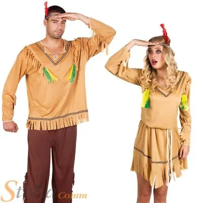Mens Ladies Indian Costumes Western Cowboy Wild West Fancy Dress Outfits • £18.49