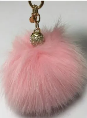 Michael Kors Dyed  Pink Fox Fur Pom Pom With Crystal Ball Bag Charm Keychain • $39