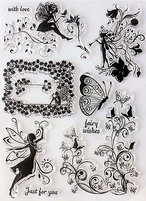 Large Fairy Faerie And Butterfly Wishes Clear Cling Stamp Set • £8.85