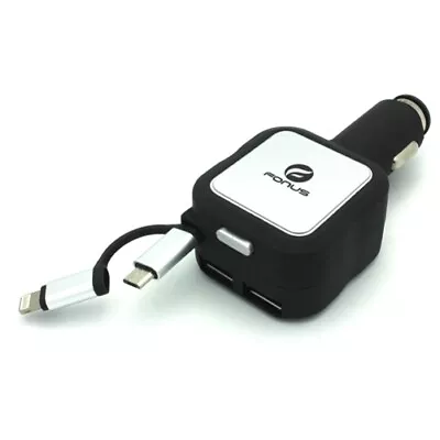 $12.64 • Buy Retractable 4.8Amp Car Rapid DC Charger Dual USB Port 2-in-1 For Smartphones