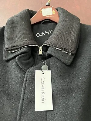 Calvin Klein Men's Black BRAVO Wool And Cashmere Coat 52 Long NWT In Garment Bag • $175