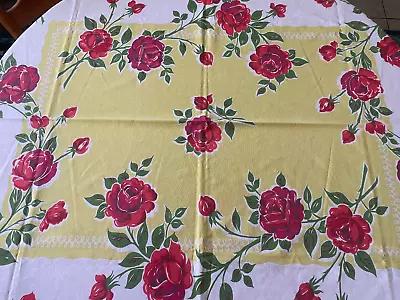 Vintage 50's Red Roses Tablecloth 48 X 62 Great Condition • $29.99