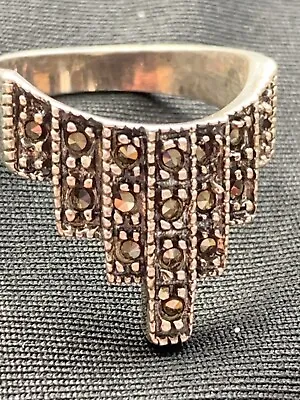 Vintage Ring Sterling & Marcasite Crown Style Sz 8. Big & Beautiful • $25