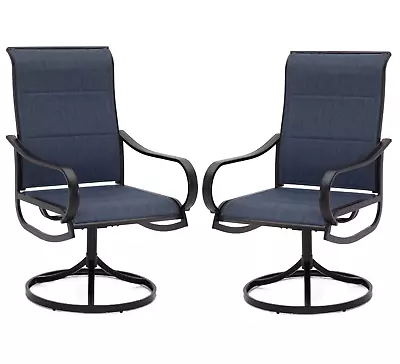 PHI VILLA Swivel Patio Dining Chair Set Of 2 High Back Outdoor Chairs Blue • $219.99