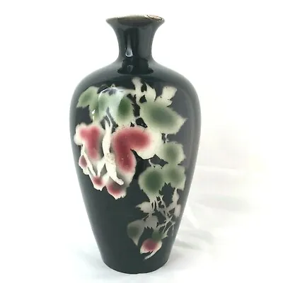 Vintage Black Pottery Vase With Crown / Made In England 8 3/4  High • $23.99