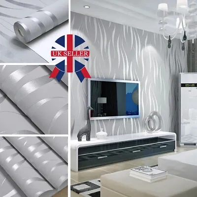 £10.98 • Buy 3D Damask Sliver Wave Wallpaper Roll Home Decor Silver Grey Wall Paper Rolls