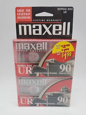 Lot 2 Maxell UR 90 Minute Blank Audio Cassette Tapes Normal Bias - New Sealed • $12