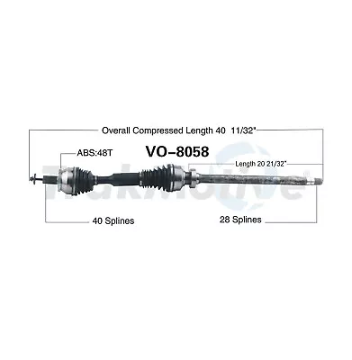 For Volvo XC90 2007-14 3.2L FWD Front Pass Right CV Axle Shaft SurTrack VO-8058 • $135.82