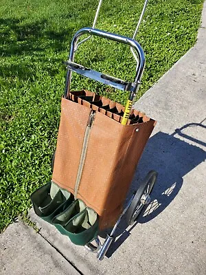 RARE VTG 1950’s Sit N Rest MS-1 Golf Club Bag Rolling Push/Pull Cart Brown/Green • $159.99