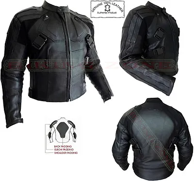 Deadpool Style Mens Black Armoured Motorbike Motorcycle Leather Jacket • $180.84