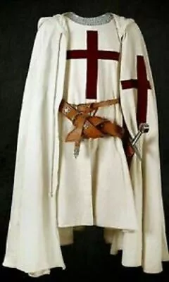 Medieval Knight Templar Costume Hooded Cape Crusader Tabard Reenactment LARP • £85.84