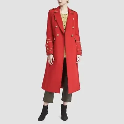 Banana Republic Olivia Palermo Red Italian Melton Wool Blend Long Military Coat • £177.40