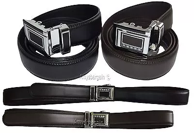 Lot Of 2 Men's Belt Black & Brown Leather Automatic Lock Up To 26  Dress Belt BN • $27.96