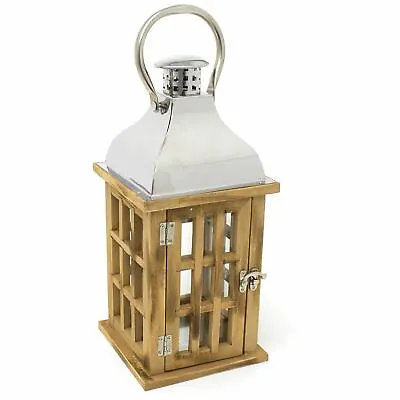 £17.99 • Buy Natural Wooden Candle Lantern | 39cm Hurricane Lantern Candle Holders For Home 