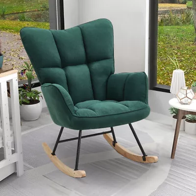 Upholstered Linen Rocking Chair Single Sofa Rocker Relax Armchair Recliner Seat • £119.95