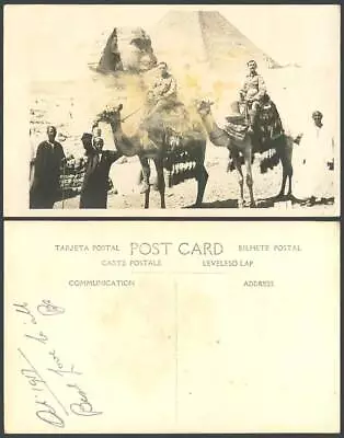 Egypt 1917 Old Real Photo Postcard Sphinx Pyramid WW1 Soldiers On Camels Guides • £9.99
