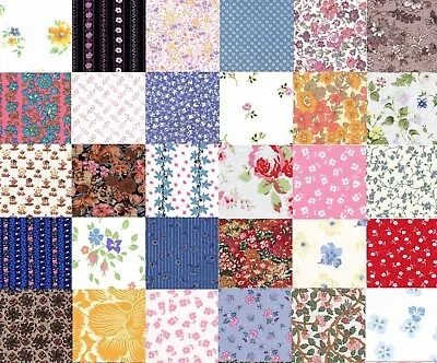 Genuine Vintage 100% Cotton Fabric 30 Floral 5 Inch Charm Squares Patchwork • £3.70