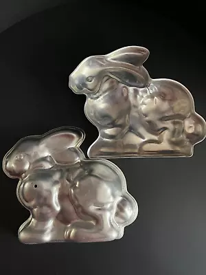 Vintage Rabbit Bunny Aluminum Cake Chocolate Jello Candy Mold Pan 2 Piece Set • $10