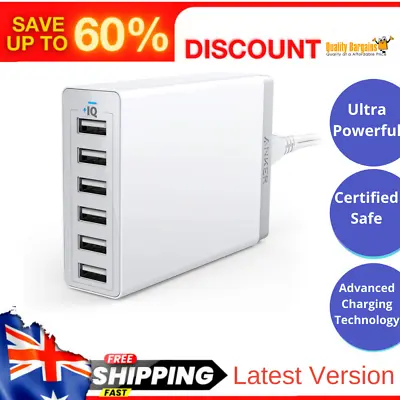 $38.13 • Buy 60W 6 Port USB Wall Charger PowerPort 6 For IPhone Xs/XS Max/XR/X / 8/7 / 6 /