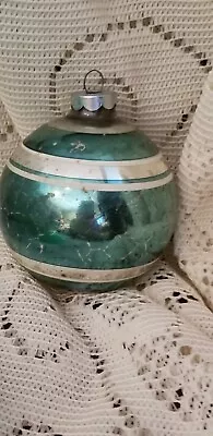 Vintage Jumbo Green Stripe Mercury Glass Christmas Ornament Us Of A  • $12