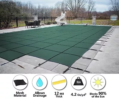 GLI Secur-A-Pool Green Mesh Rectangle Swimming Pool Safety Cover - (Choose Step) • $957.77