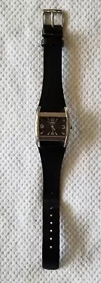 Mossimo Silver Tone Watch Black Dial & Leather Band 6 -7.5  New Battery • $11.99