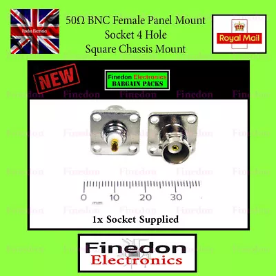 50 Ohm BNC Panel Mount Square Socket 4 Four Hole Female Solder • £3.84