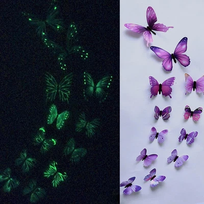$2.96 • Buy 12 X 3D Luminous Butterfly Wall Stickers Home Decor Bedroom Kid NEW Sticker H4I0