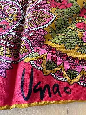 Vintage 1970s Vera Neumann Pink Red Floral 100% Silk Scarf Hand Rolled 26.5  • $36