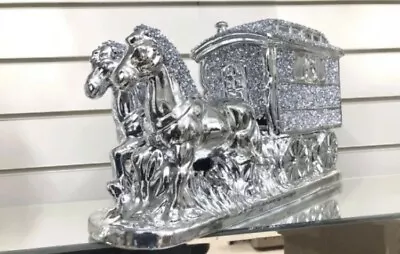 Crushed Diamond Horse Wagon Crystal Gypsy Caravan Traveler Display Glitter Bling • £49.99