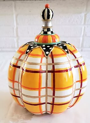 NEW Mackenzie Childs Whimsical 9  TARTAN SPICE BUTTERSCOTCH PLAID PUMPKIN • $125