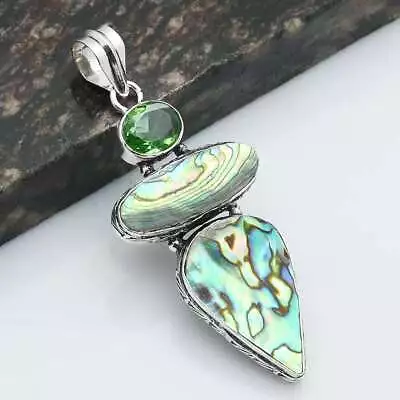 Abalone Shell Peridot Gemstone Ethnic Handmade Pendant Jewelry 2.6  AP-34729 • $5.50