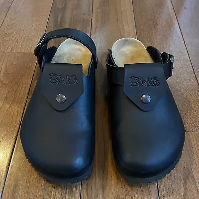 Birki's Birkenstock Clogs Mules Black Leather Convertible Flap Button Sz 9/7 • $75.99