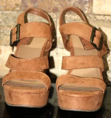 Women's Shoes Sandals Mossimo Supply Brown Suede Like 5  Wedge Sandals Size 7.5 • $11.50