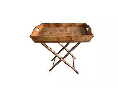 Vintage Tortoise Burnt Bamboo Folding  Butler Tray Removable • $450