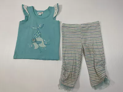 Naartjie Girls Blue Mermaid Tee Shirt Tulle Legging Set 3 4 • $9.19