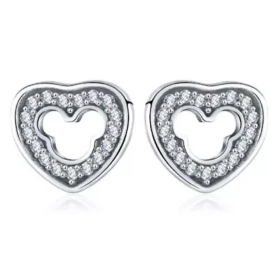 ZARD Mickey Mouse Stud Earrings In 925 Sterling Silver And Clear Cubic Zirconia • $28.90