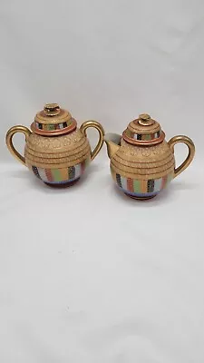 Antique Japanese Mitsu-Boshi 1000 Faces Design Lidded Sugar & Creamer Bowl Set • $48.99