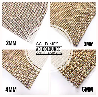 Iron On Diamante Transfers Strips Hot Fix Rhinestone Gold Mesh AB Crystal Trim • $7.32