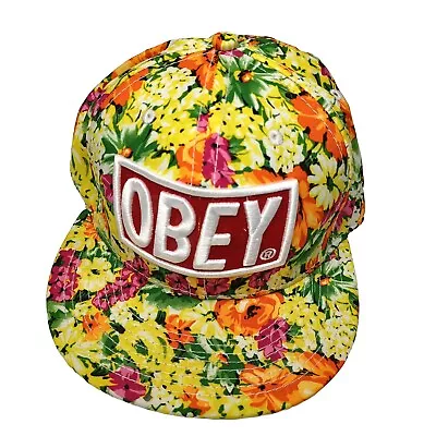 OBEY Hat Cap Floral Adult Snapback Flat Brim Big Logo Streetwear Summer  • $34.97