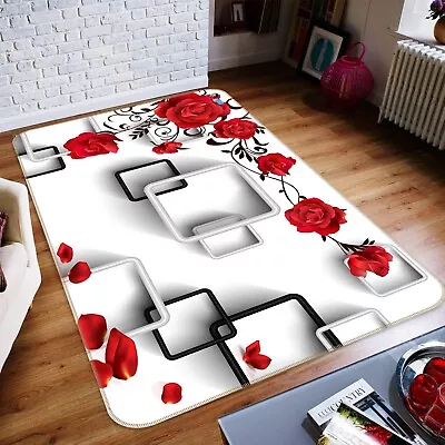 £21.59 • Buy 3D Square Frame Red Flowers NAW47 Game Rug Mat Elegant Photo Carpet Mat Eve 2023