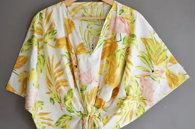 $43.51 • Buy Indian Yellow Leaf Cotton Kaftan Night Maxi Dress Gown Nightwear Kaftan Dress AU