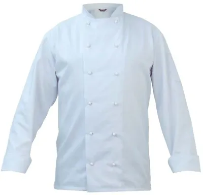 Mens White Chef Jacket Long Sleeve Coat Uniform Premium Kitchen Caterer Unisex • £11.49